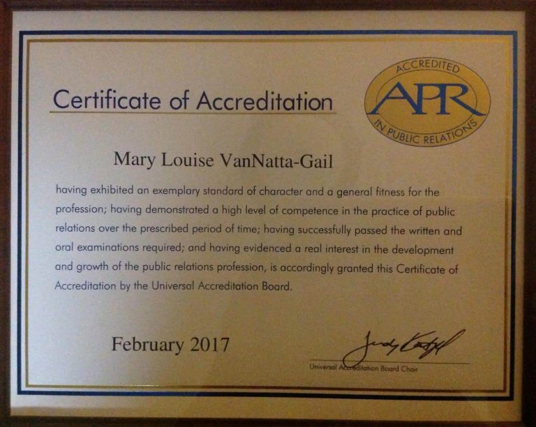Mary Louise VanNatta Earns Accreditation in Public Relations